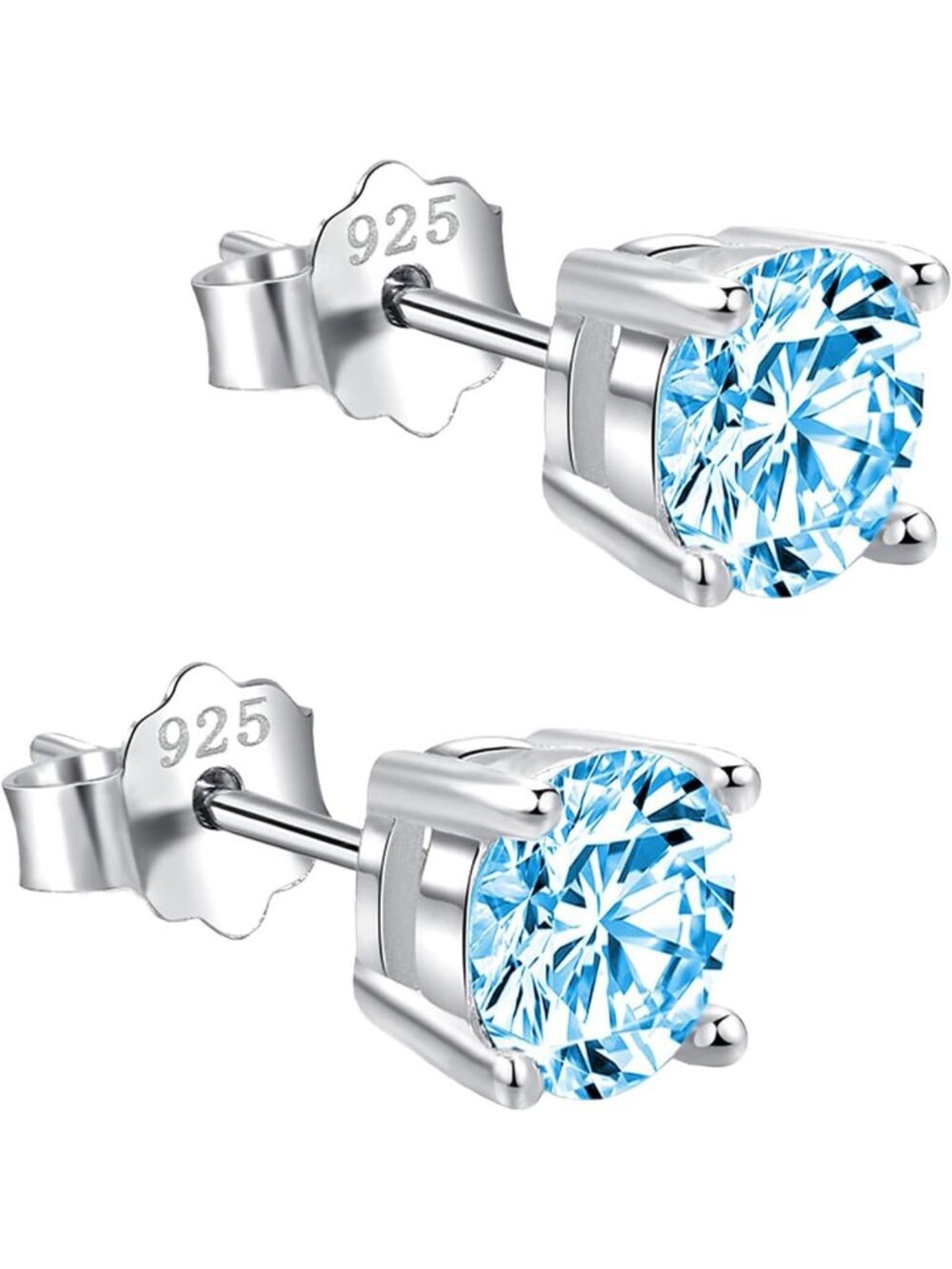 Stylish 925 Sterling Silver Blue Cubic Zirconia Stud Earrings for Women